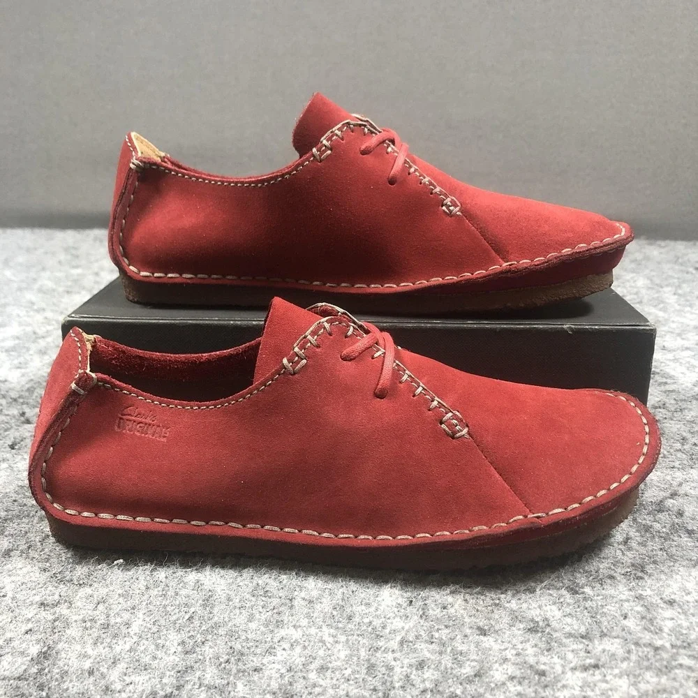 Clarks Ashton Originals Shoes Mens 7 Red Suede Crepe Sole Lace Up Casual Oxfords
